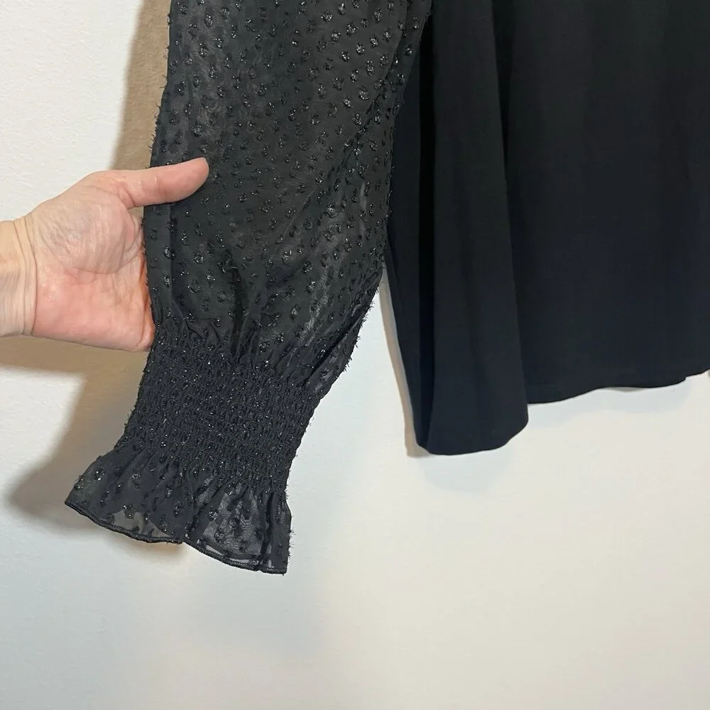 Talbots Women’s Black Blouse Plus Petite 2X Majesty Long Sleeve Smocked Stretch - Picture 9 of 13